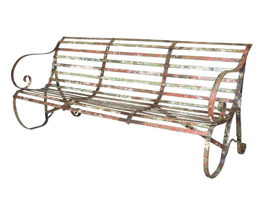 Shabby Chic Antique Iron Strapwork Outdoor Bench - 8852