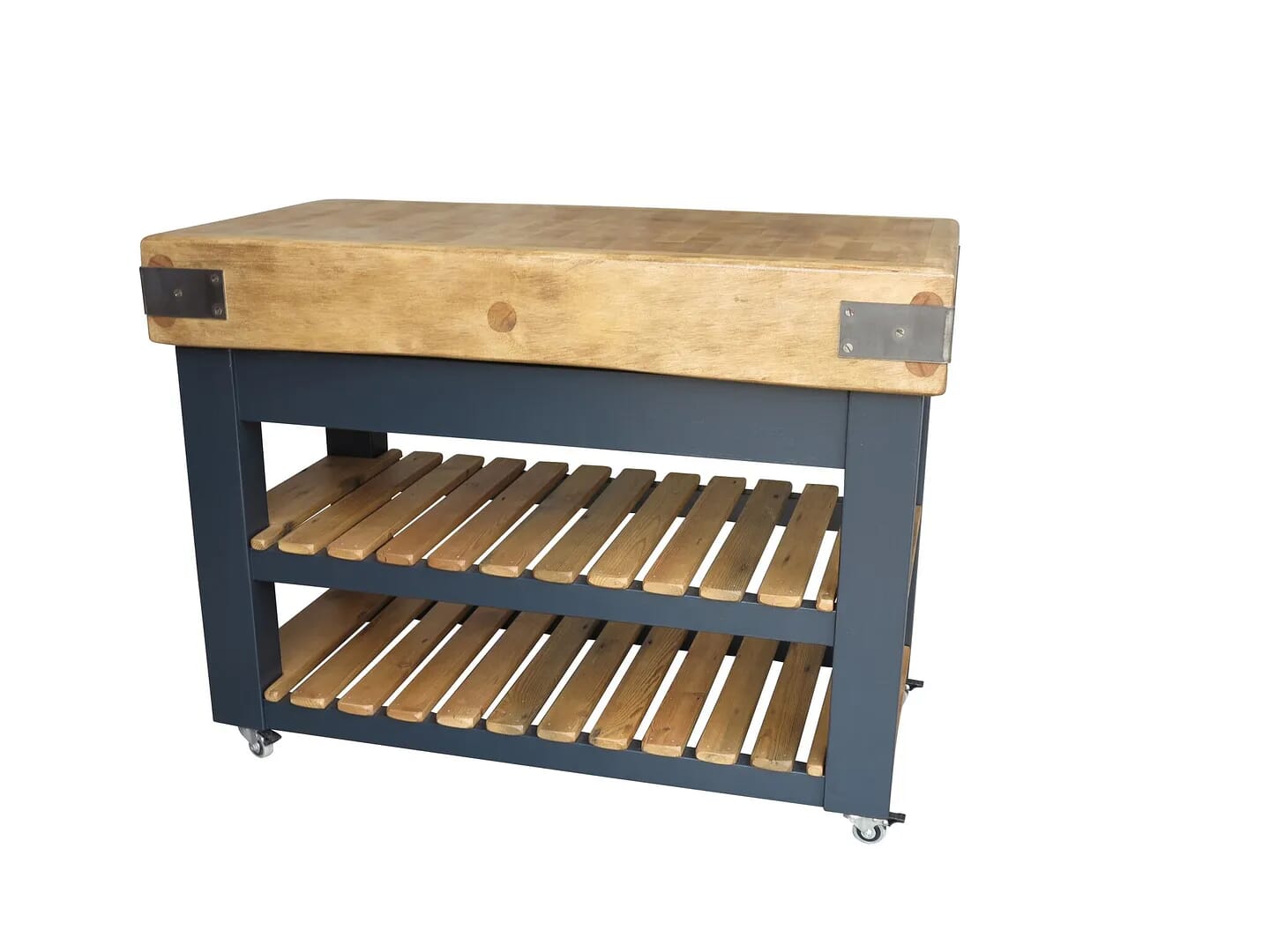 Original Butchers Block Top on Bespoke Base With Shelves - D1560
