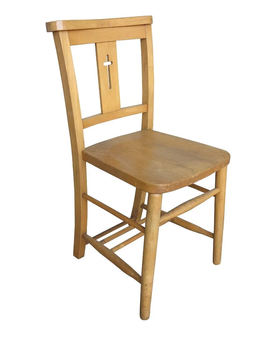 Reclaimed Antique Church / Chapel Chairs With Cross - 8901