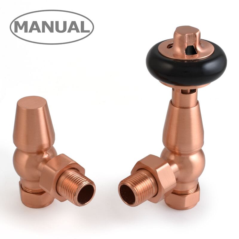 Faringdon Brushed Copper Cast Iron Radiator Valves - Farbcm