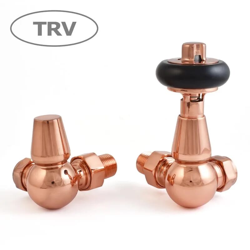 Pair Of Thermostatic Corner Polished Copper Radiator Valves - Farpccort