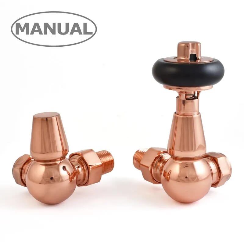Faringdon Corner Manual Polished Copper Radiator Valves - Farpccorm