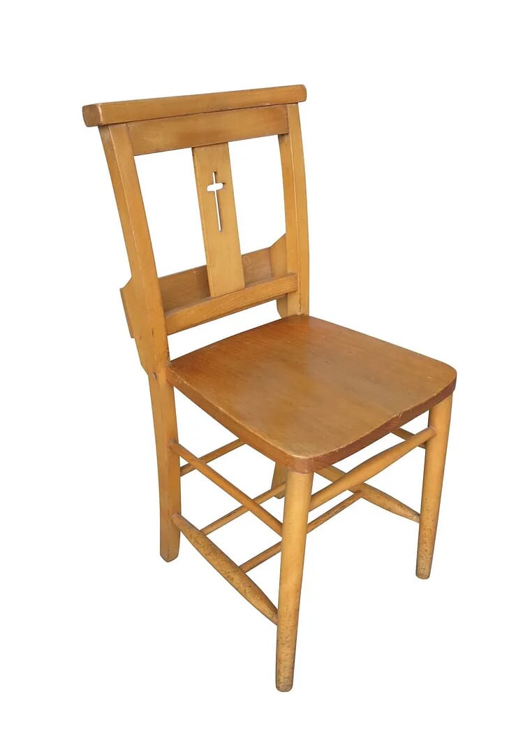 Antique Light Church / Chapel Chairs With Crosses - 8939c