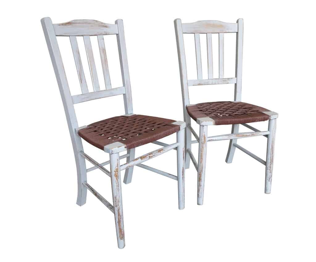 Pair of Antique Distressed Woven Seated Church Chairs