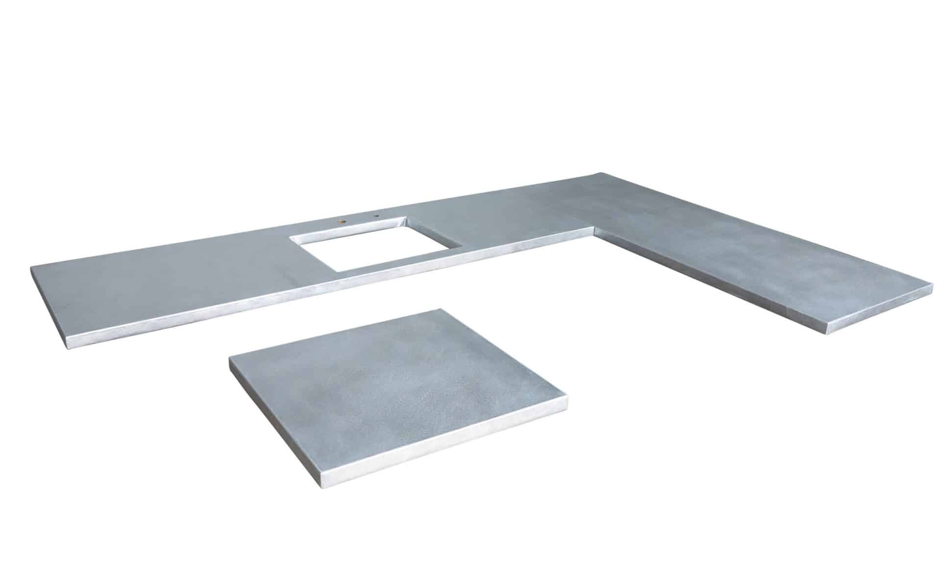 Handmade Matt Zinc Kitchen Worktops With Sink Cutout