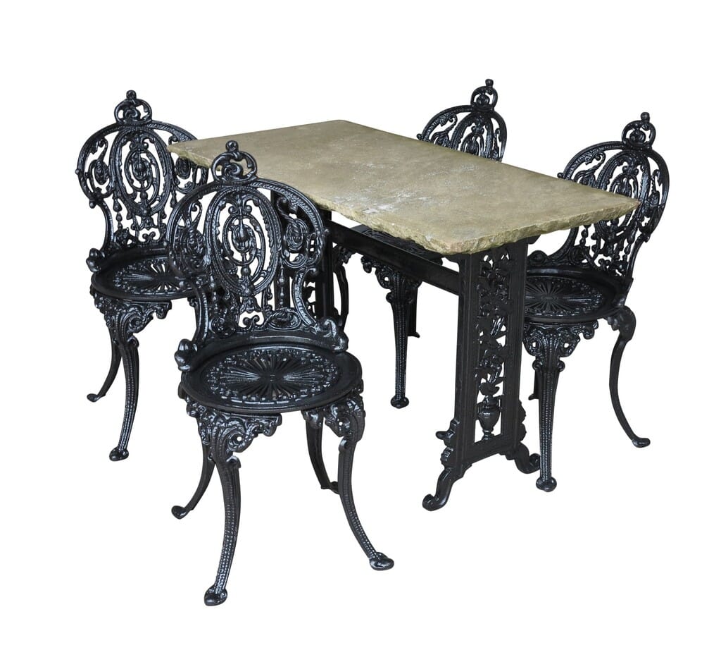 Reclaimed Cast Iron Garden Table With 4 Cast Iron Chairs - 9004