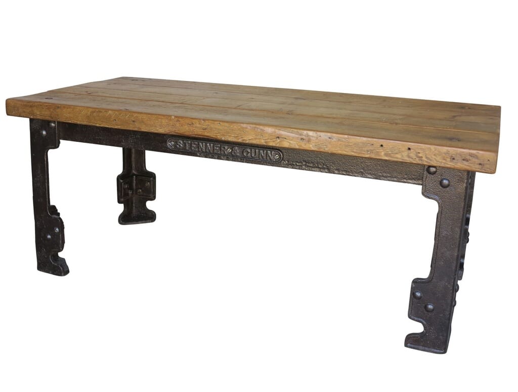 Industrial Cast Iron Table with Reclaimed Pine Top - 8610a