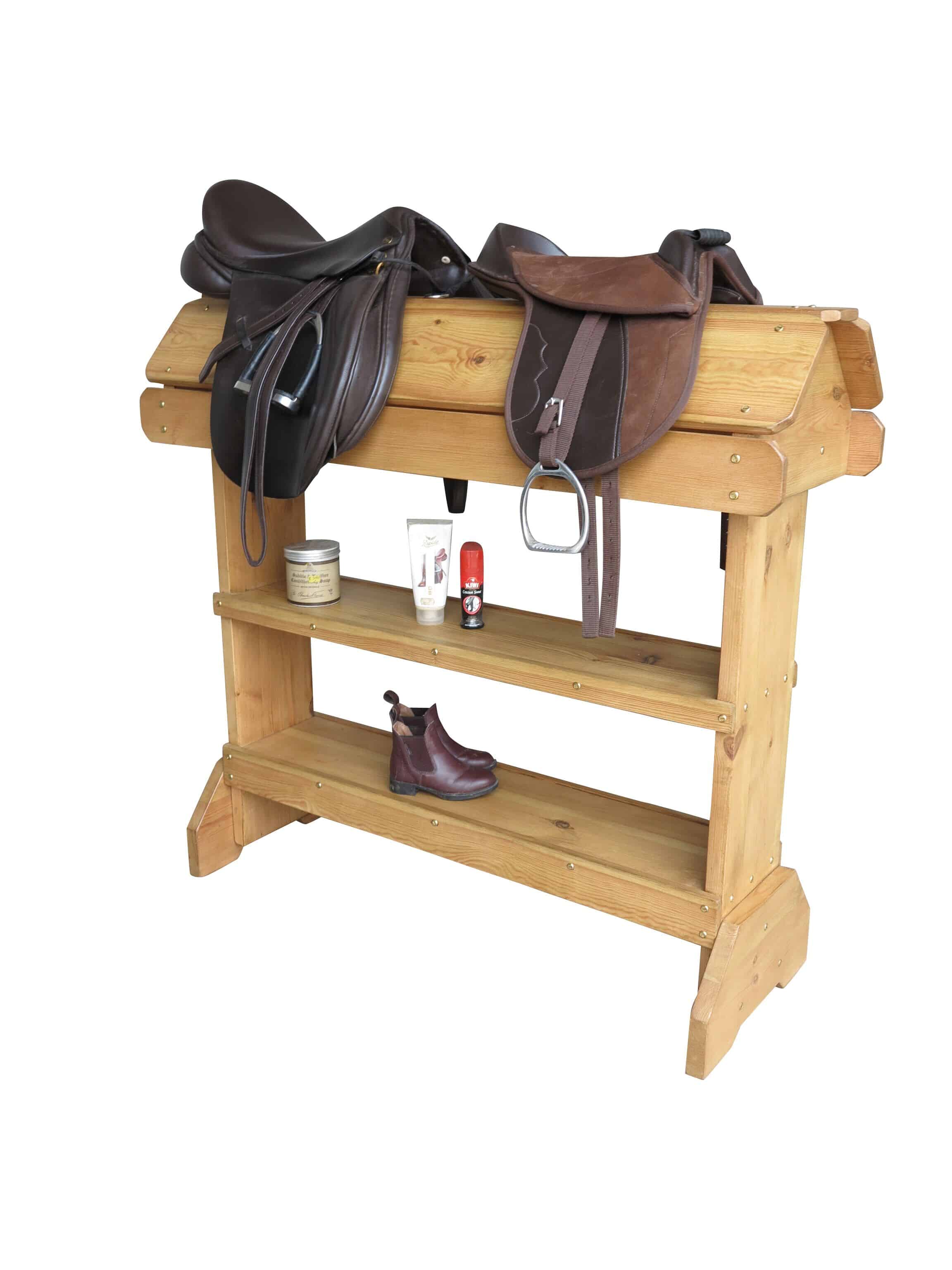 Bespoke Reclaimed Pine Twin Saddle Rack & Shelves