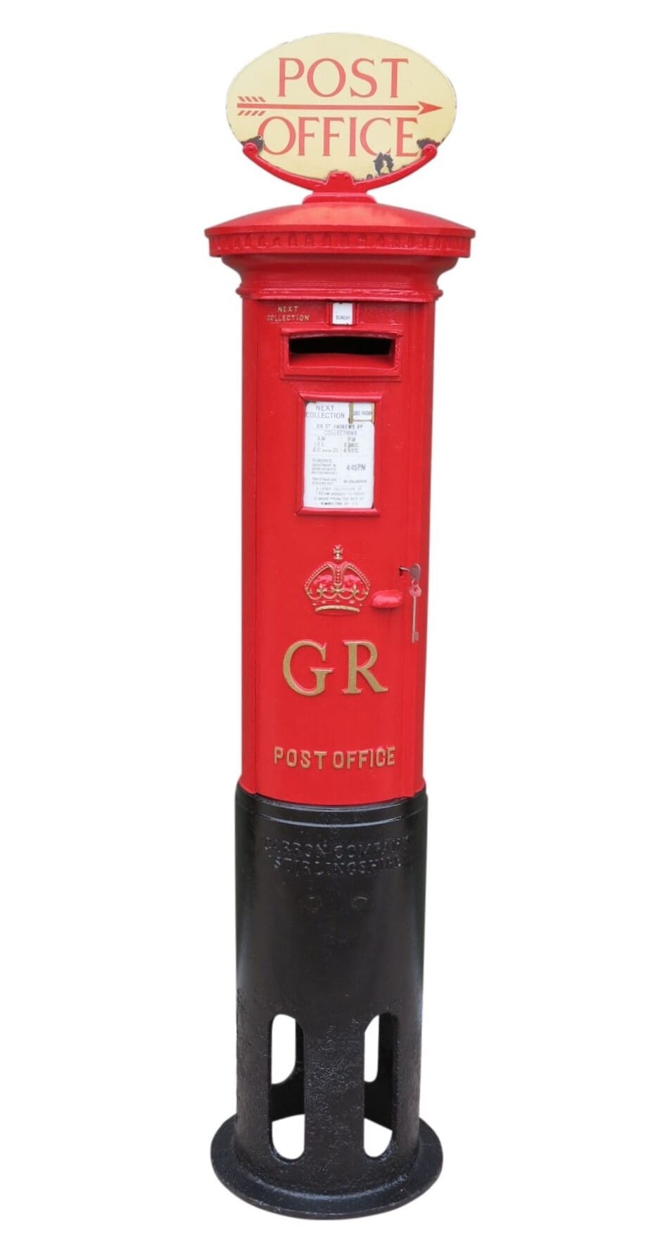Original Cast Iron GR Pillar Box with Post Office Sign - 8796