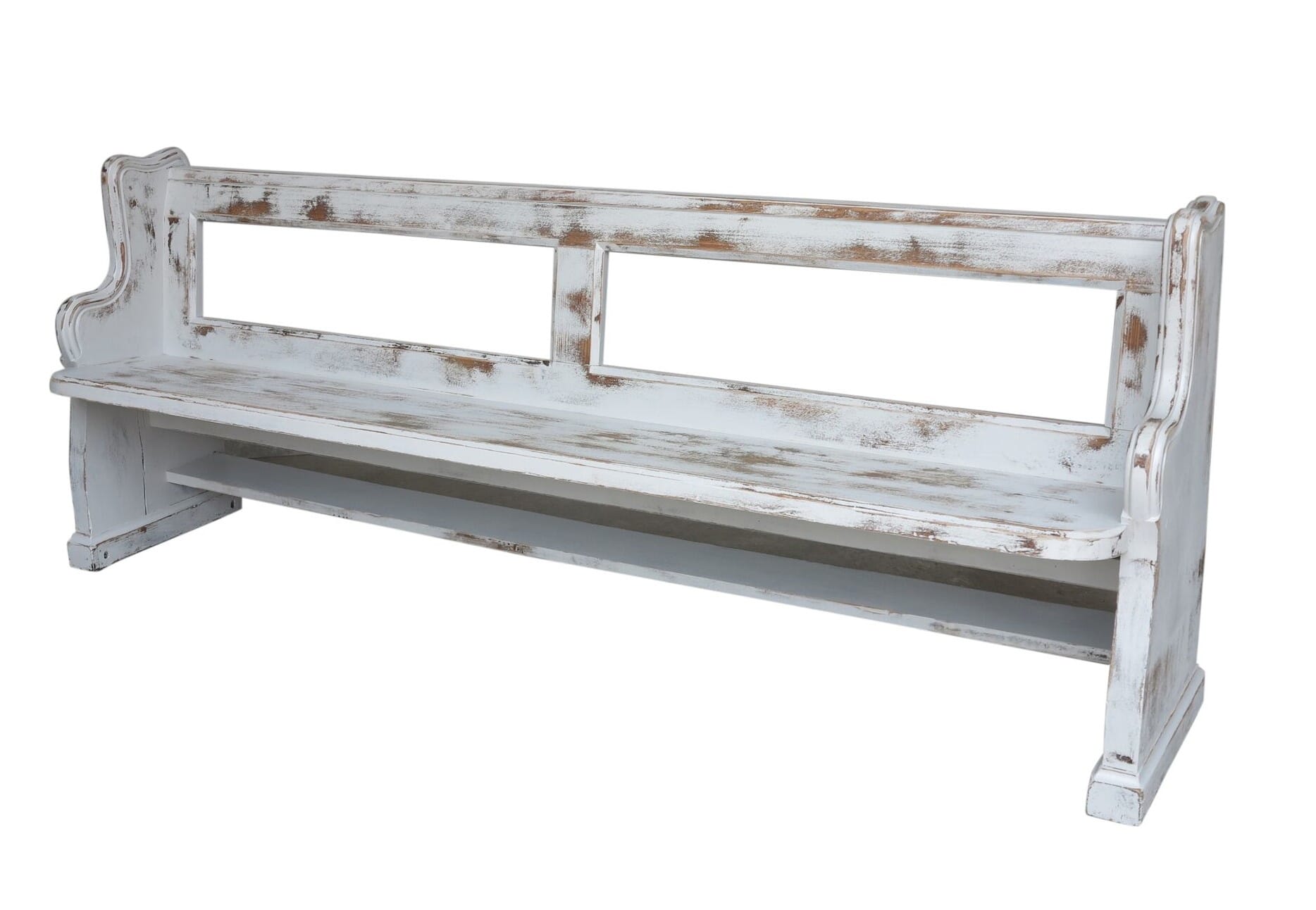 Antique Distressed Painted Pitch Pine Church Pew - 8623a