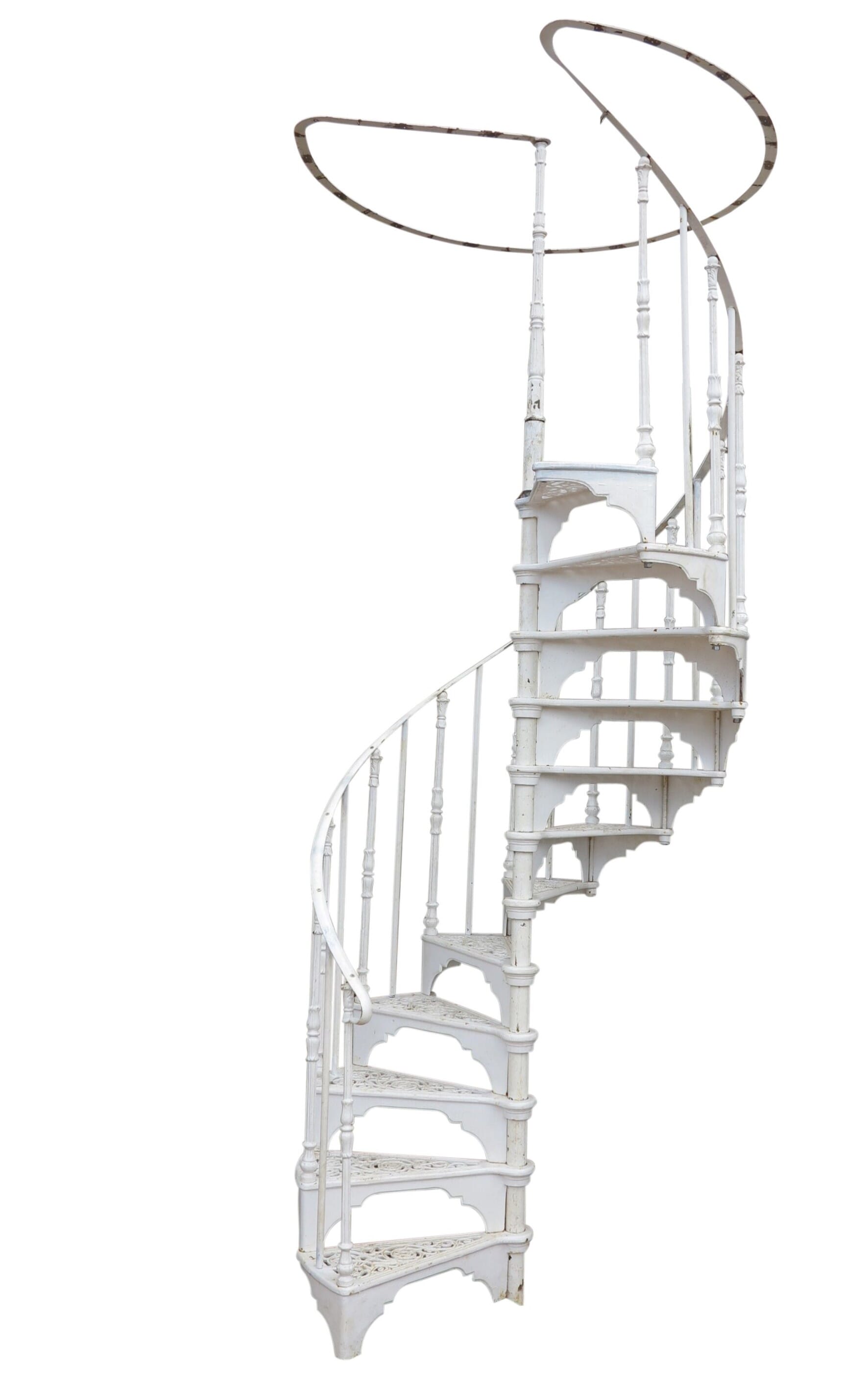 White Cast Iron Spiral Staircase With Round Balcony - 9047