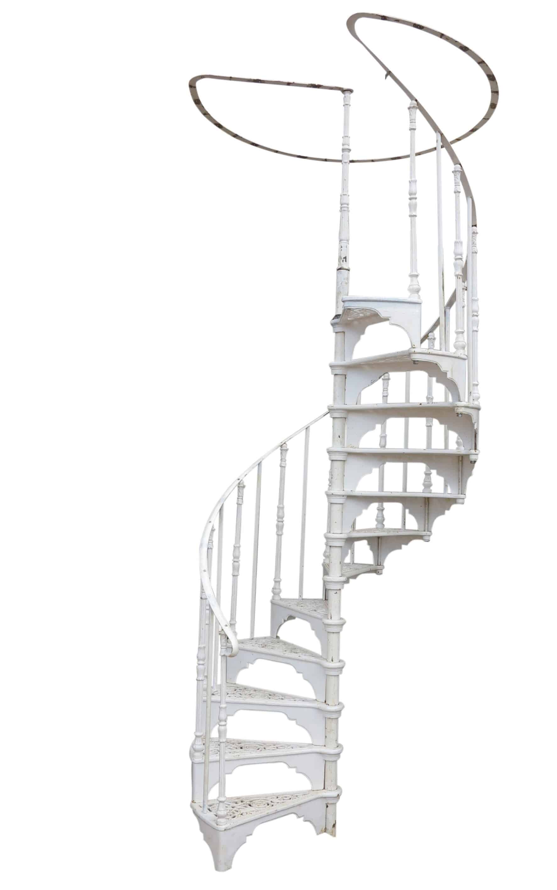 White Cast Iron Spiral Staircase With Round Balcony