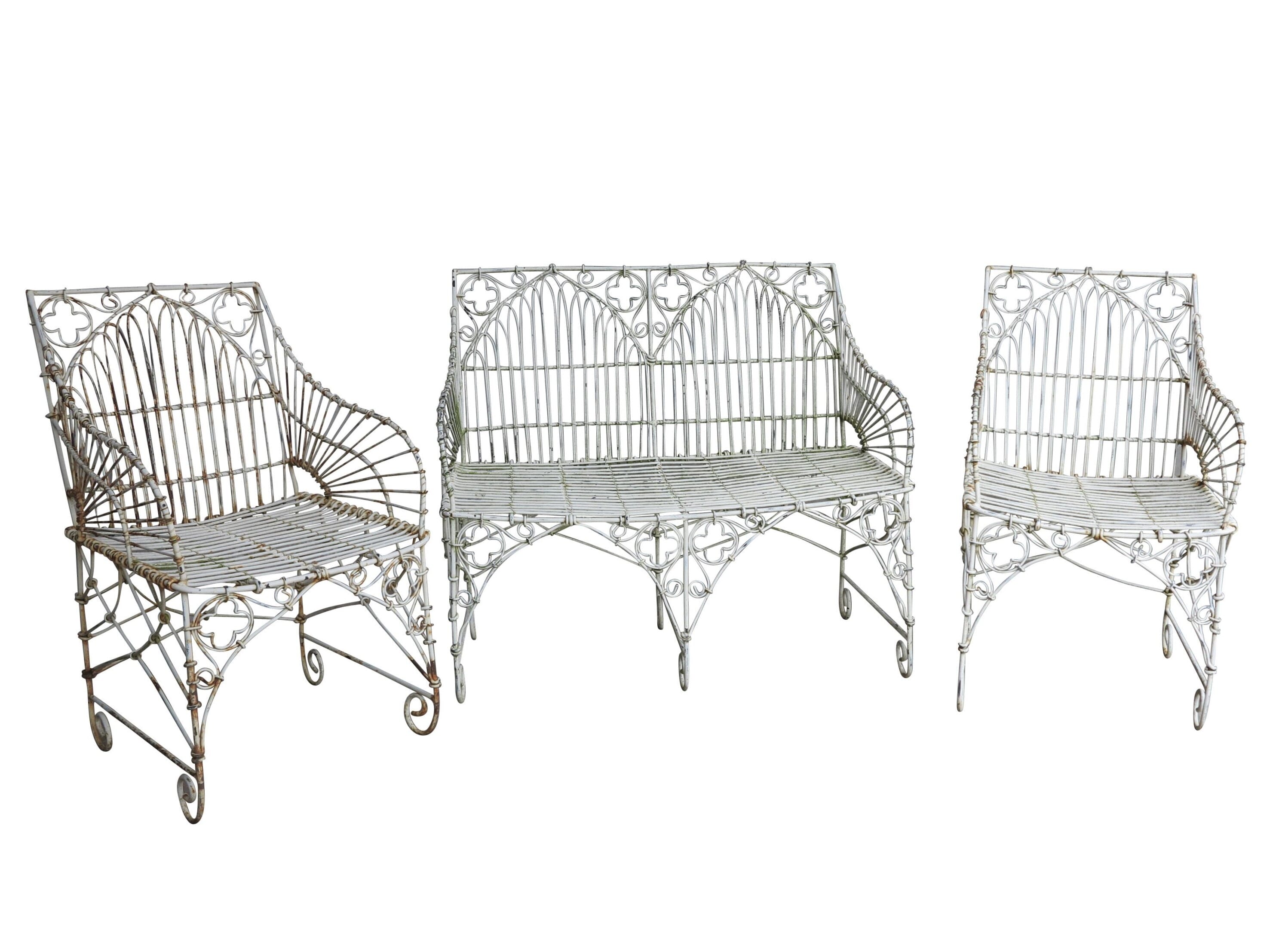 Set of 3 Gothic Outdoor Garden Wirework Seats - 8896