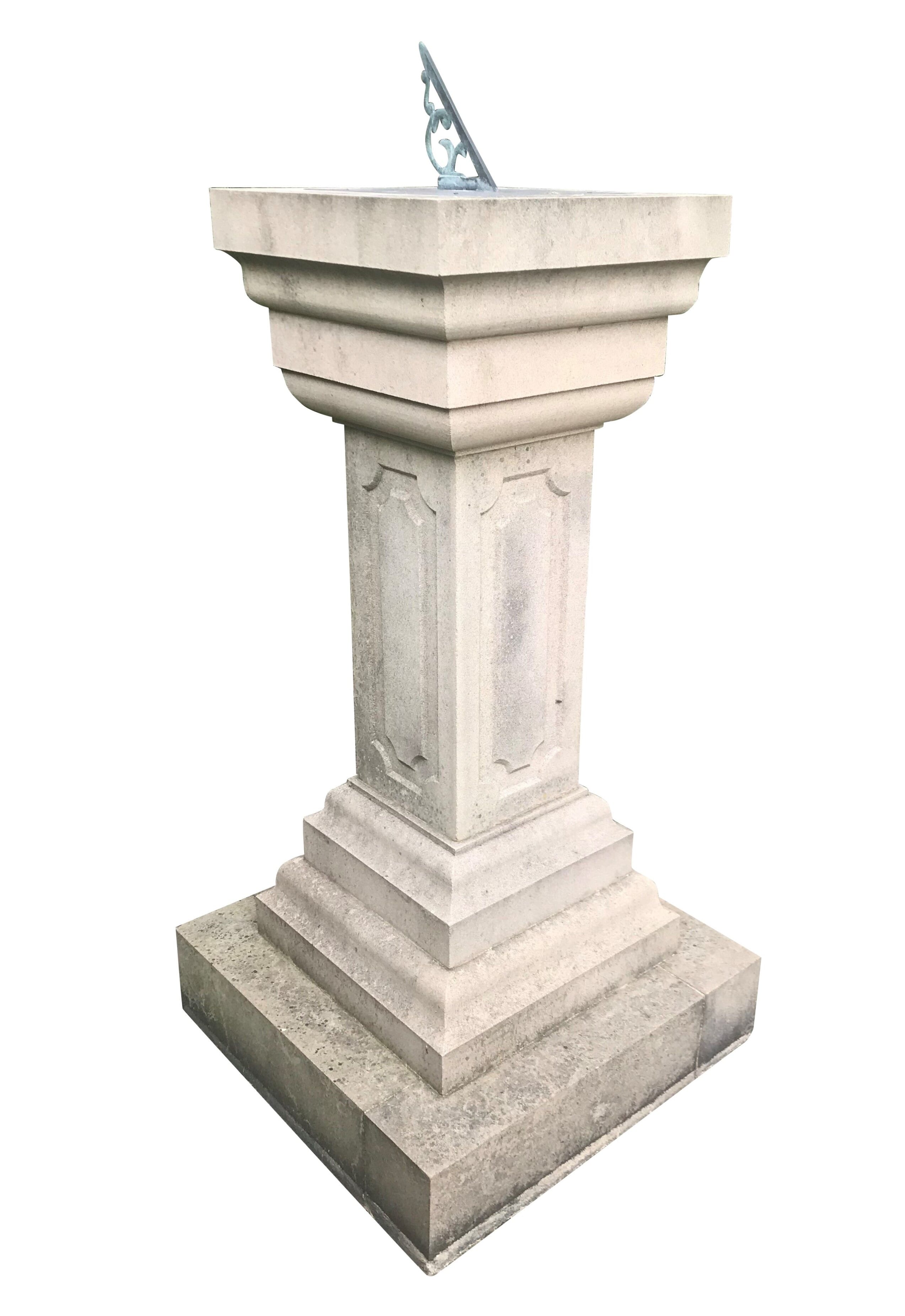 Antique Large Hand Carved Portland Stone Garden Sundial - 9066