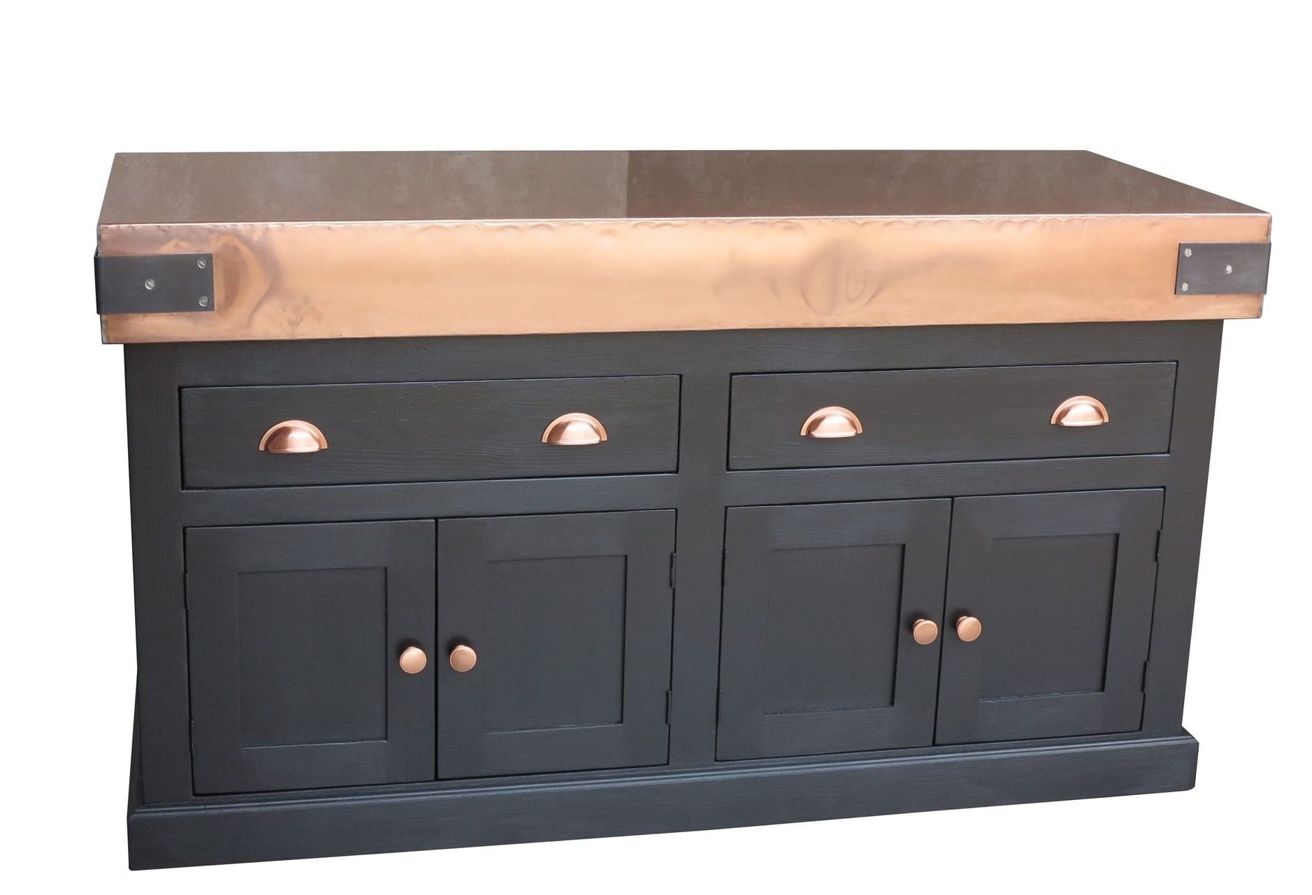 Copper Butchers Block Top With Drawers / Cupboards - D1983
