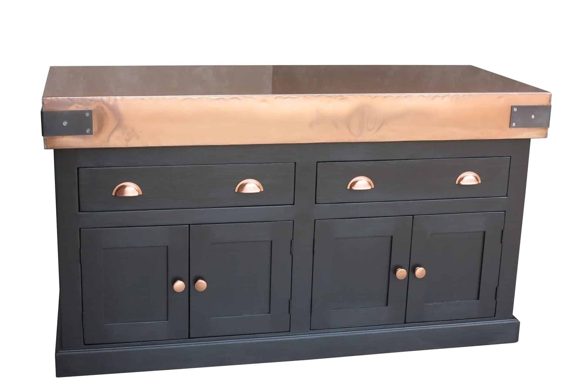Copper Butchers Block Top With Drawers / Cupboards