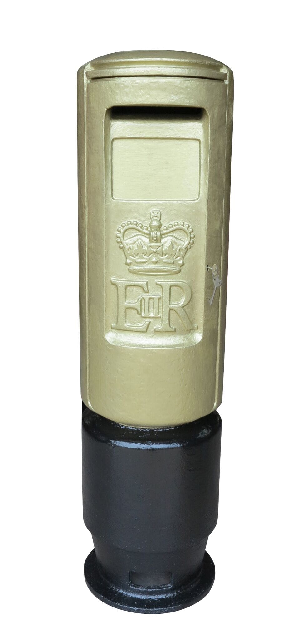 Original Cast Iron ER II 'Bullet' Gold Pillar Box - 8643a