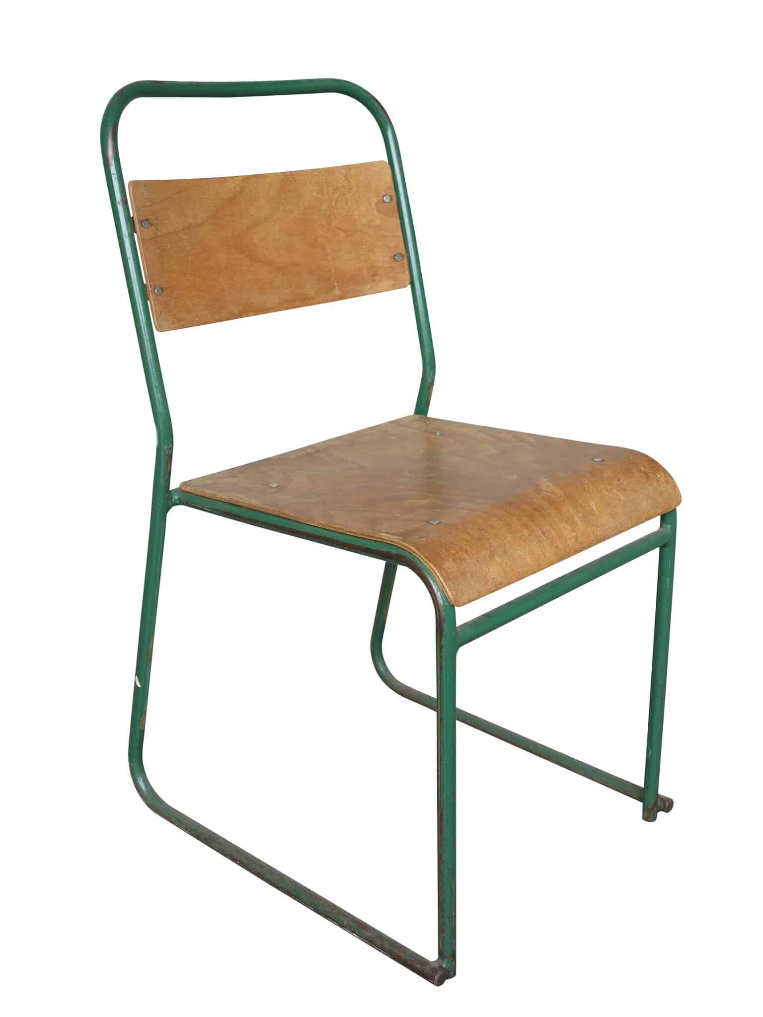 Vintage Industrial Steel & Plywood Stacking Chairs