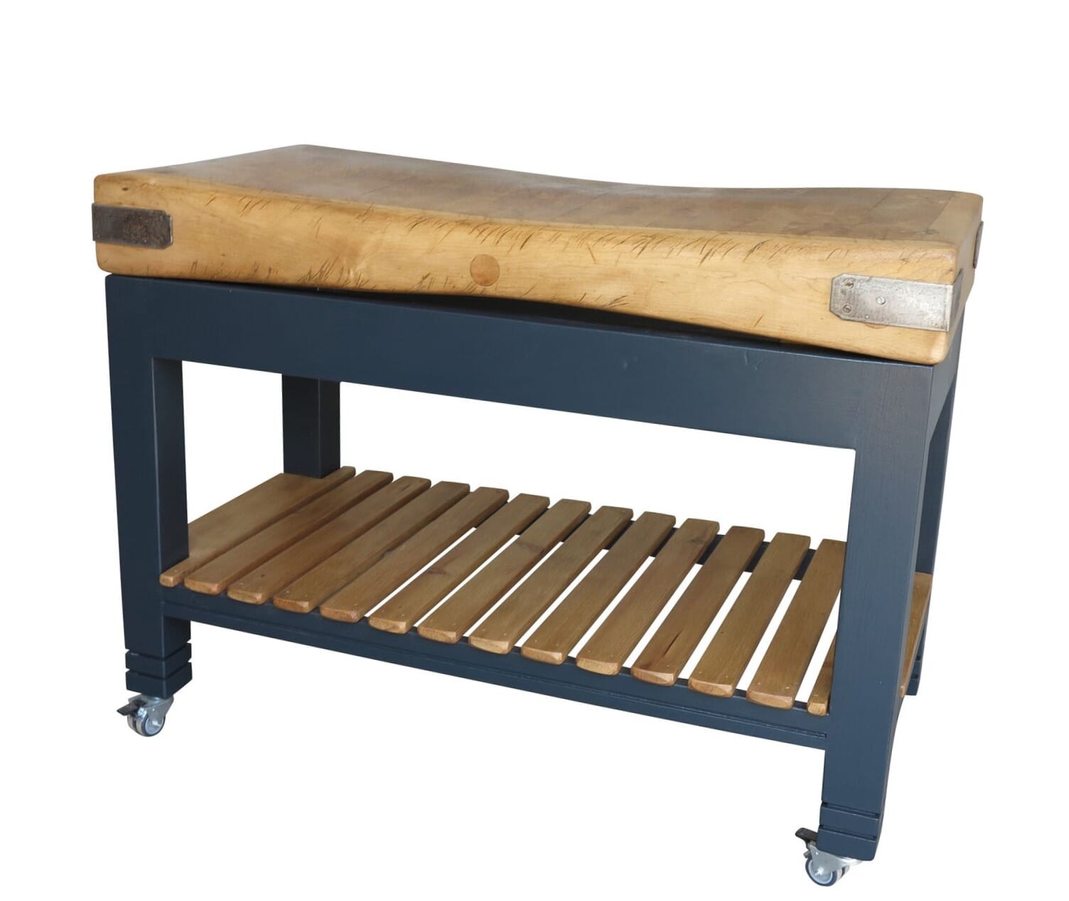 Original Butcher Block Top on Bespoke Base Slatted Shelf - D1632