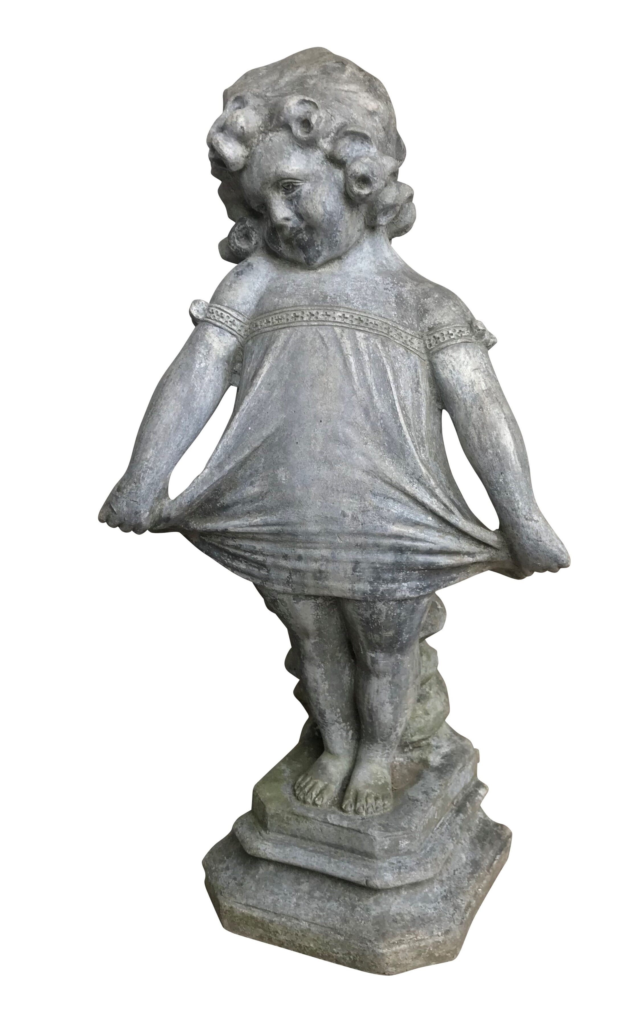 Antique Lead H Crowther Statue of a Young Girl - 9098