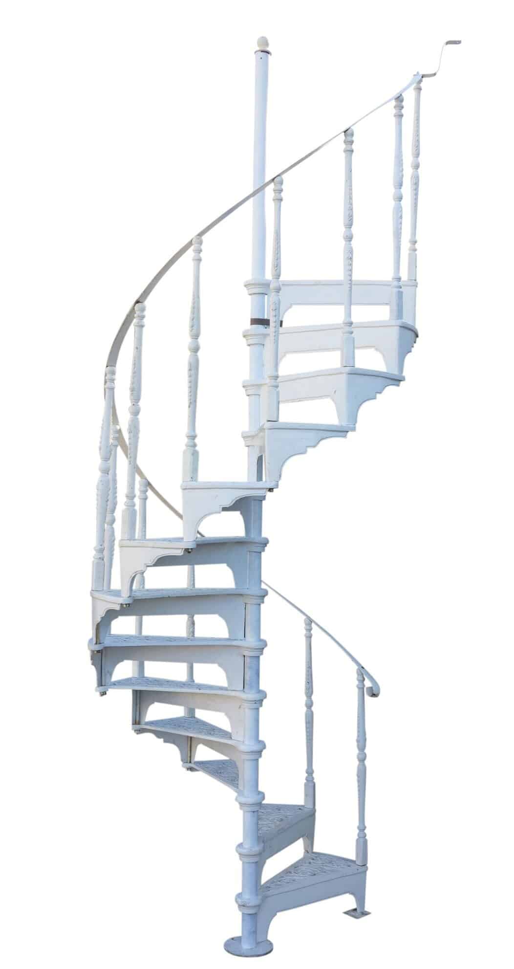 Cast Metal White Spiral Staircase With Balcony