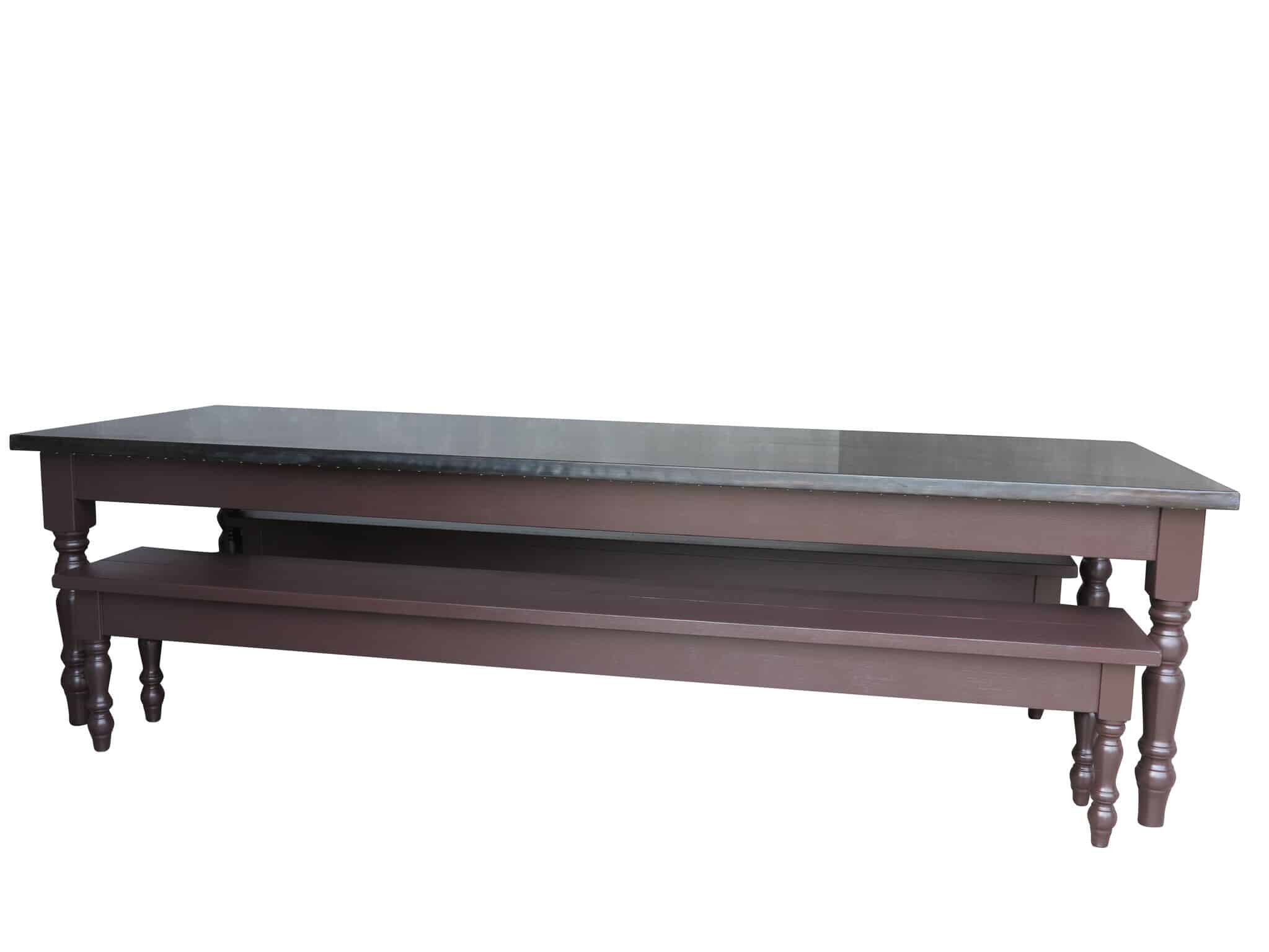 Handmade Antiqued Zinc Kitchen Table & Benches