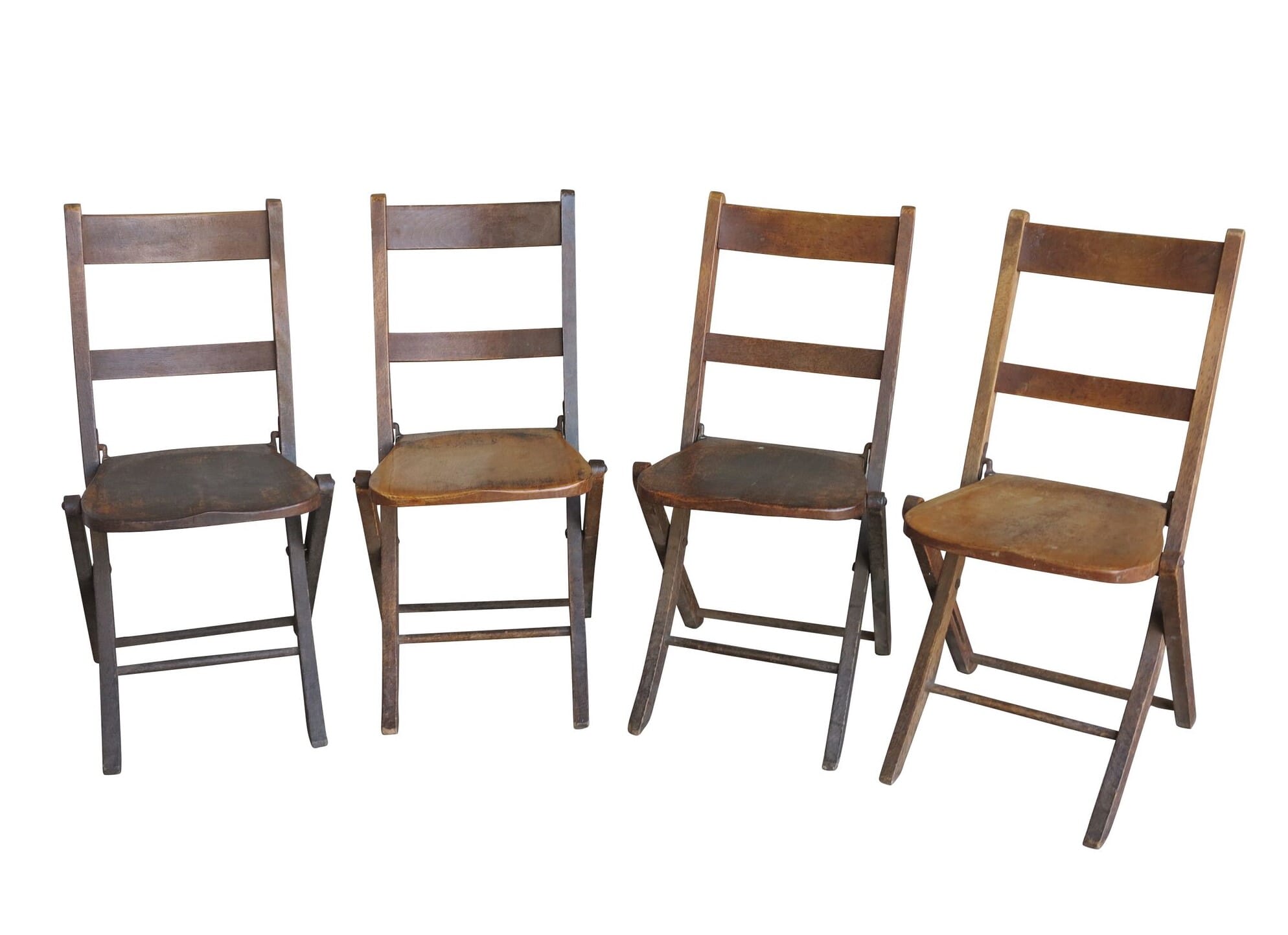 Set of 4 Genuine Antique Folding Church Chairs - 9107b