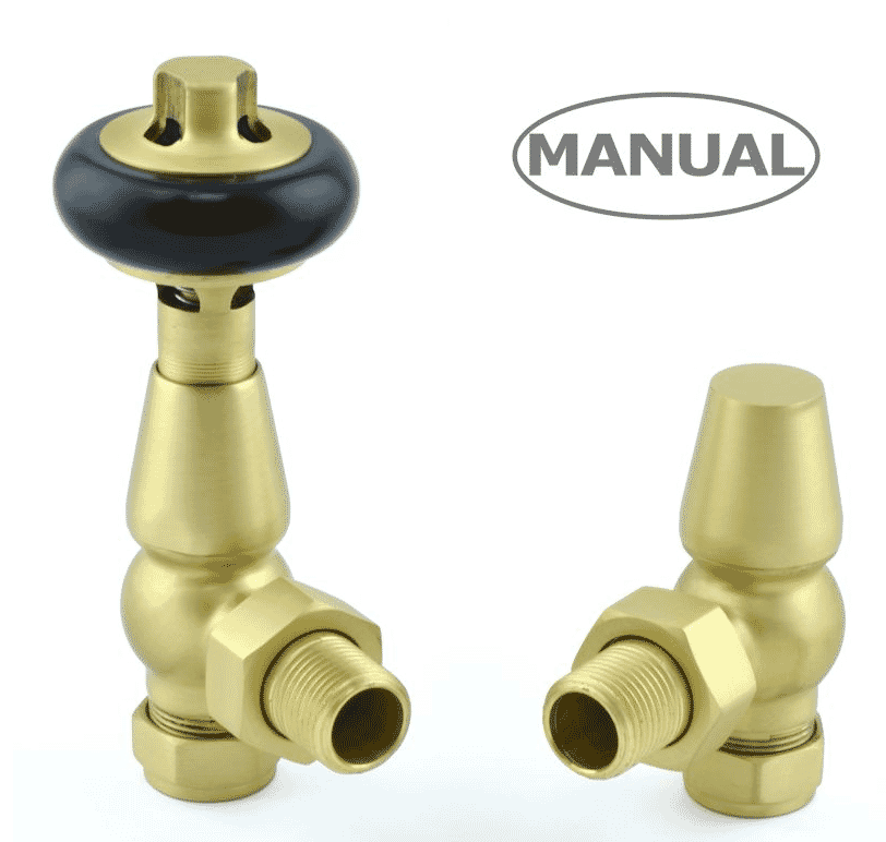 Pair Of Brushed Brass Manual Faringdon Radiator Valves - Farbbm