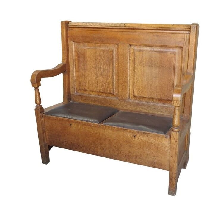 Oak Reclaimed Antique Settle With Lift Up Seats - 8823d