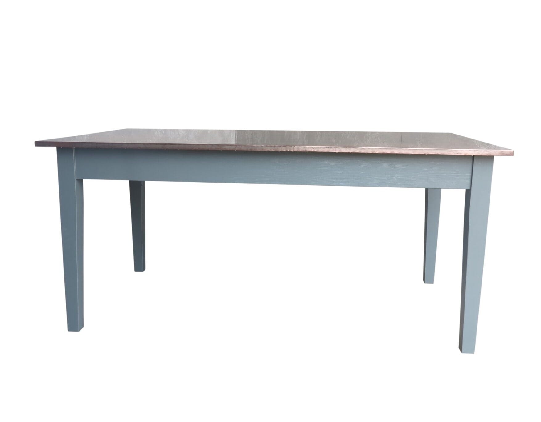 Antiqued Copper Top Table With Painted Base and Drawers - D1641