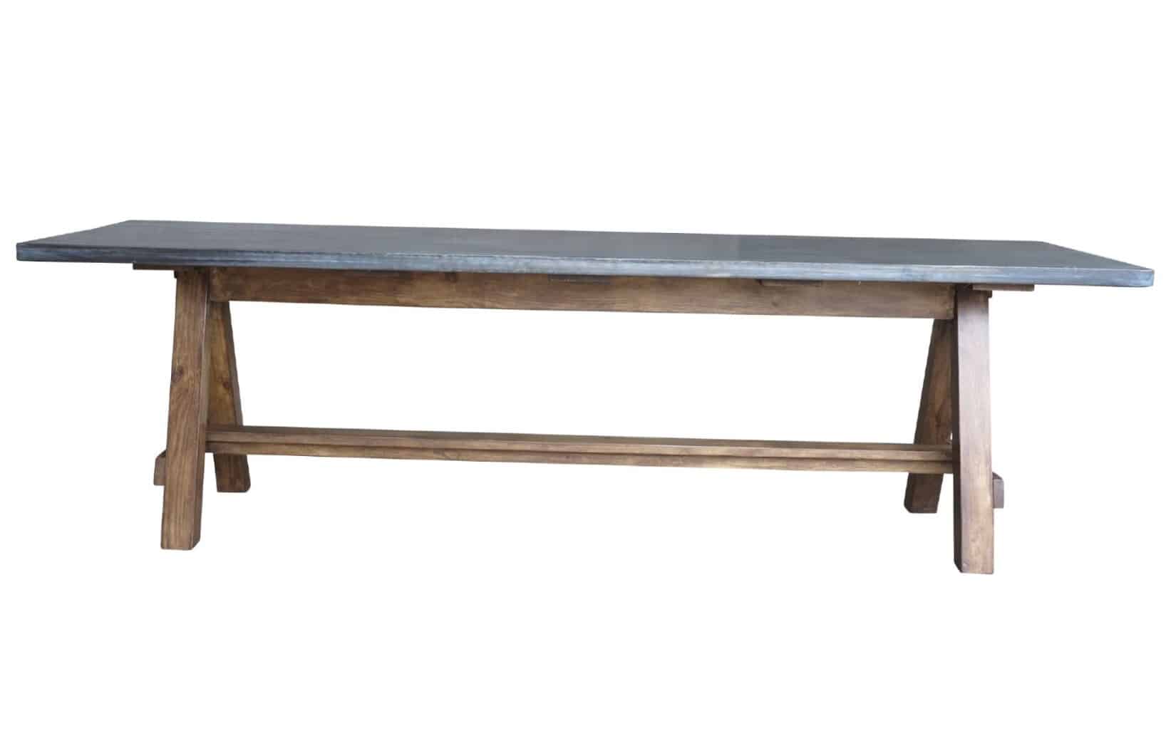 Handmade Antiqued Zinc Top Dining Table A Frame Base