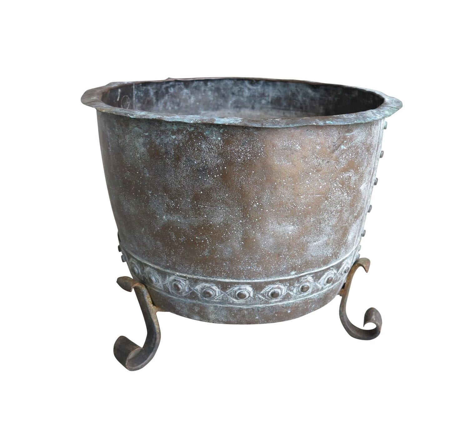 Original Copper Outdoor Pot / Planter On Iron Feet - Br1