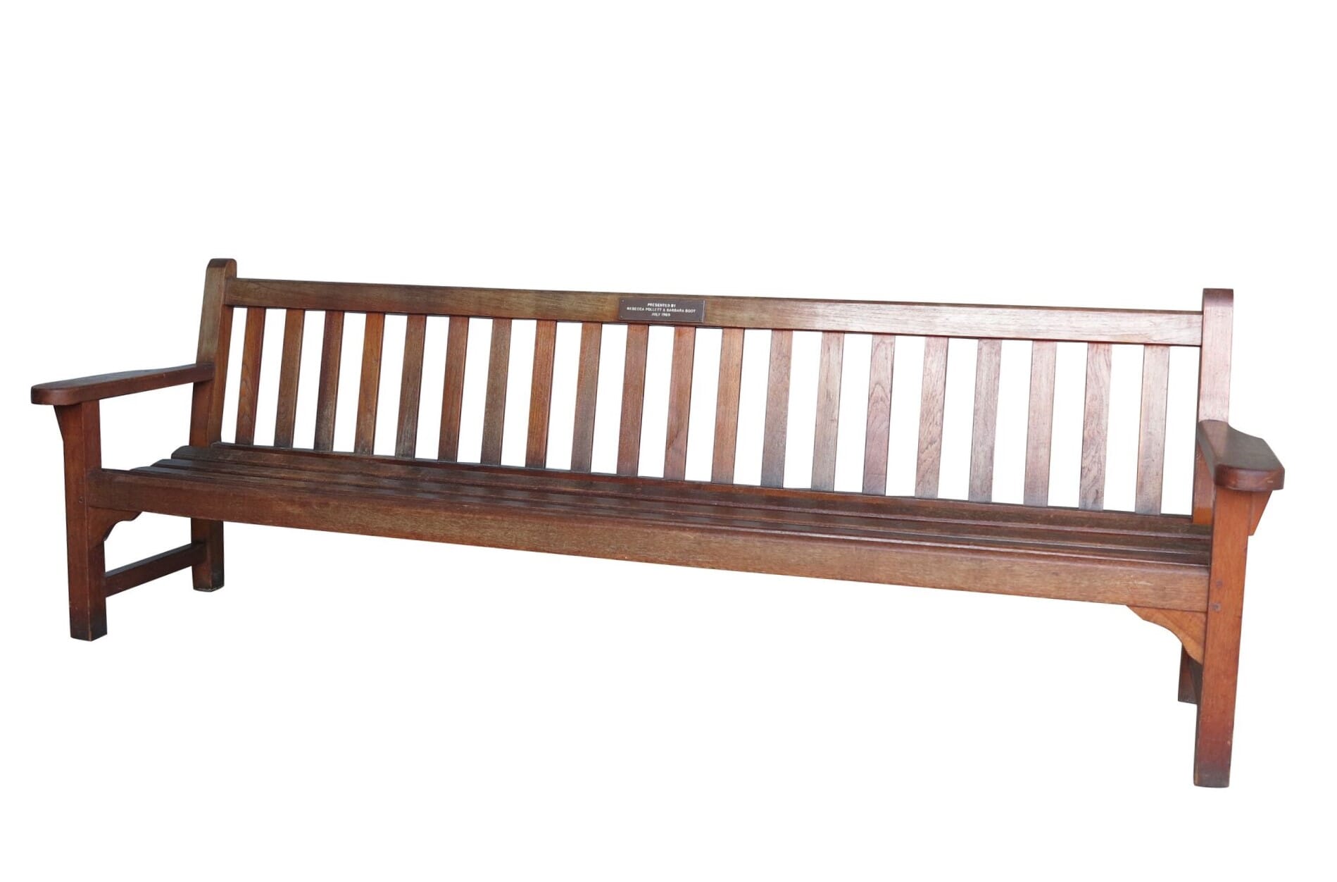 Vintage Burma Teak Garden Outdoor Bench with Plaque - 9155