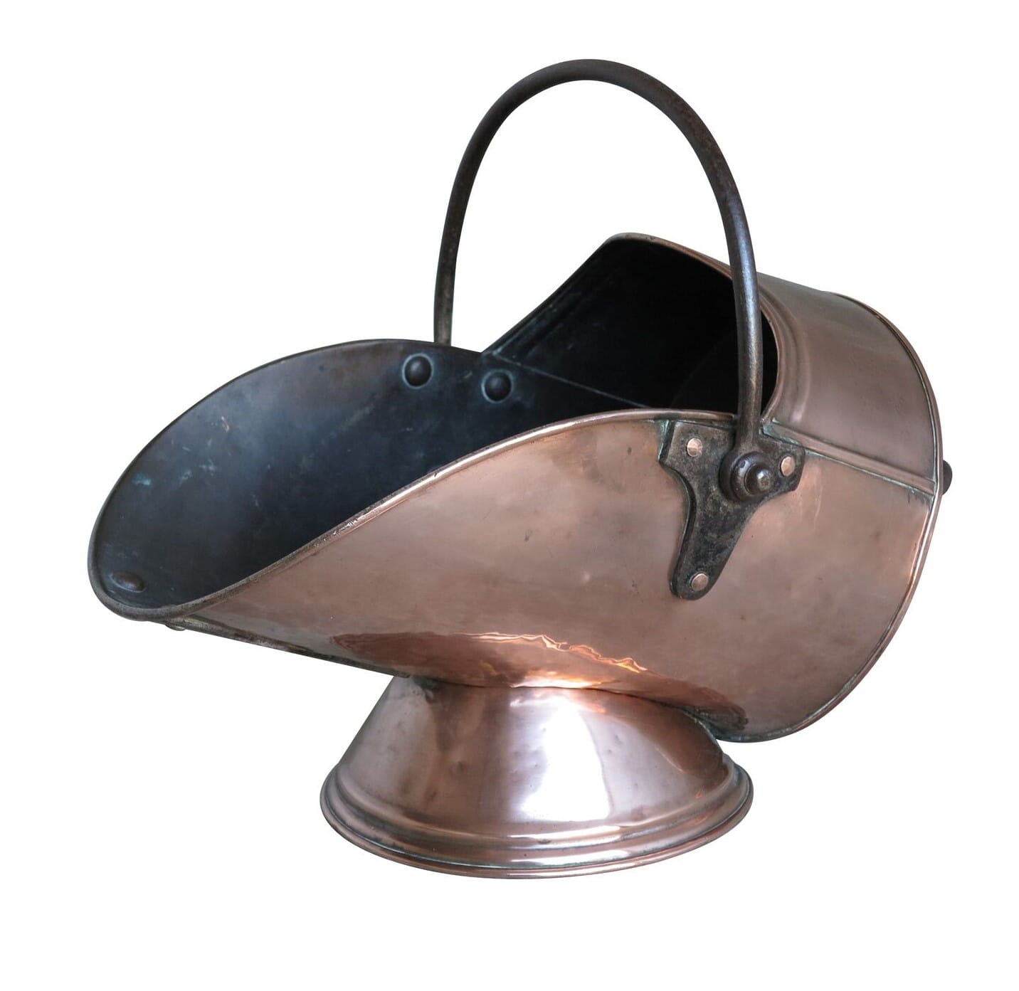 Original Antique Copper & Iron Handmade Coal Scuttle - Br3