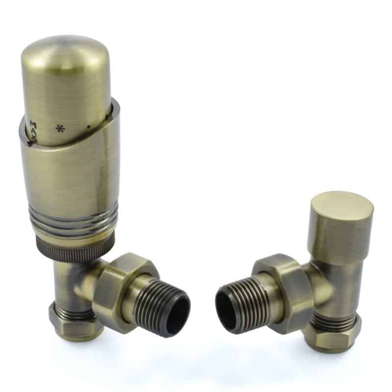 Delta Thermostatic Angled Antique Brass Radiator Valves