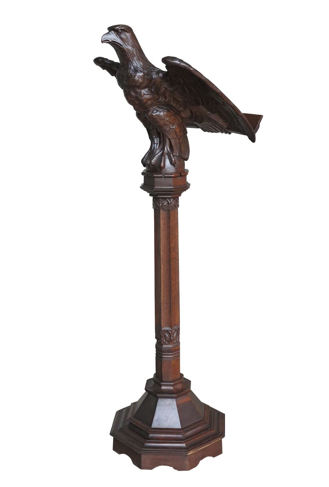 Antique Hand Carved Church Oak Eagle Lectern - 9179