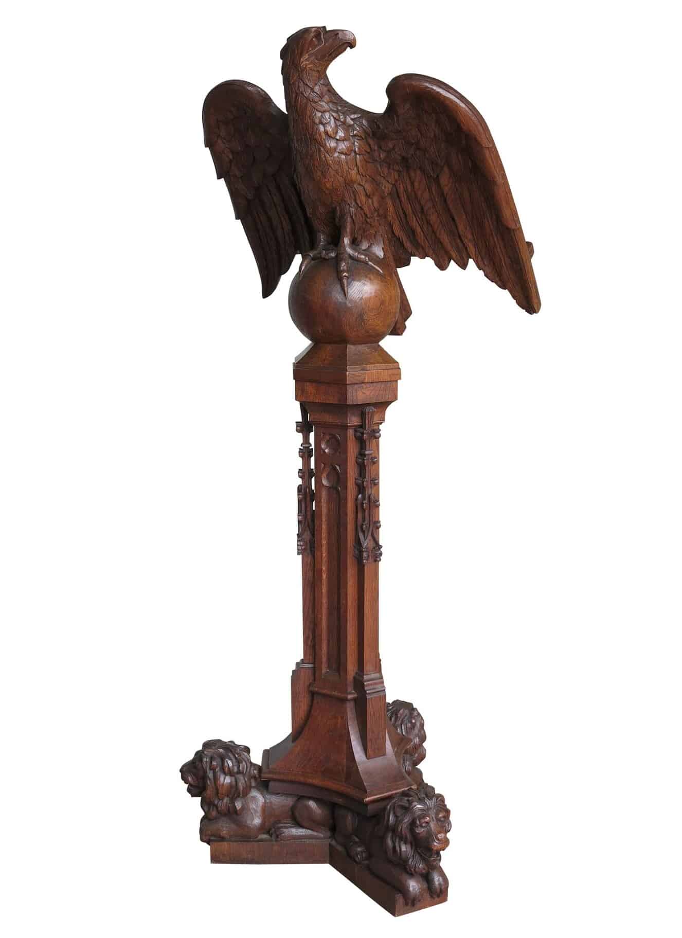 Antique Church Oak Eagle Lectern on Lions Feet