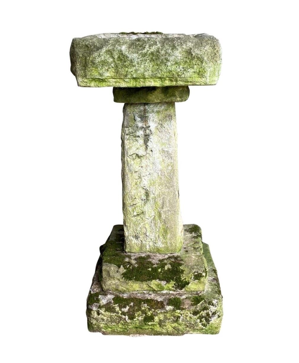 Large Antique Hand Carved Solid Limestone Bird Bath - 9193