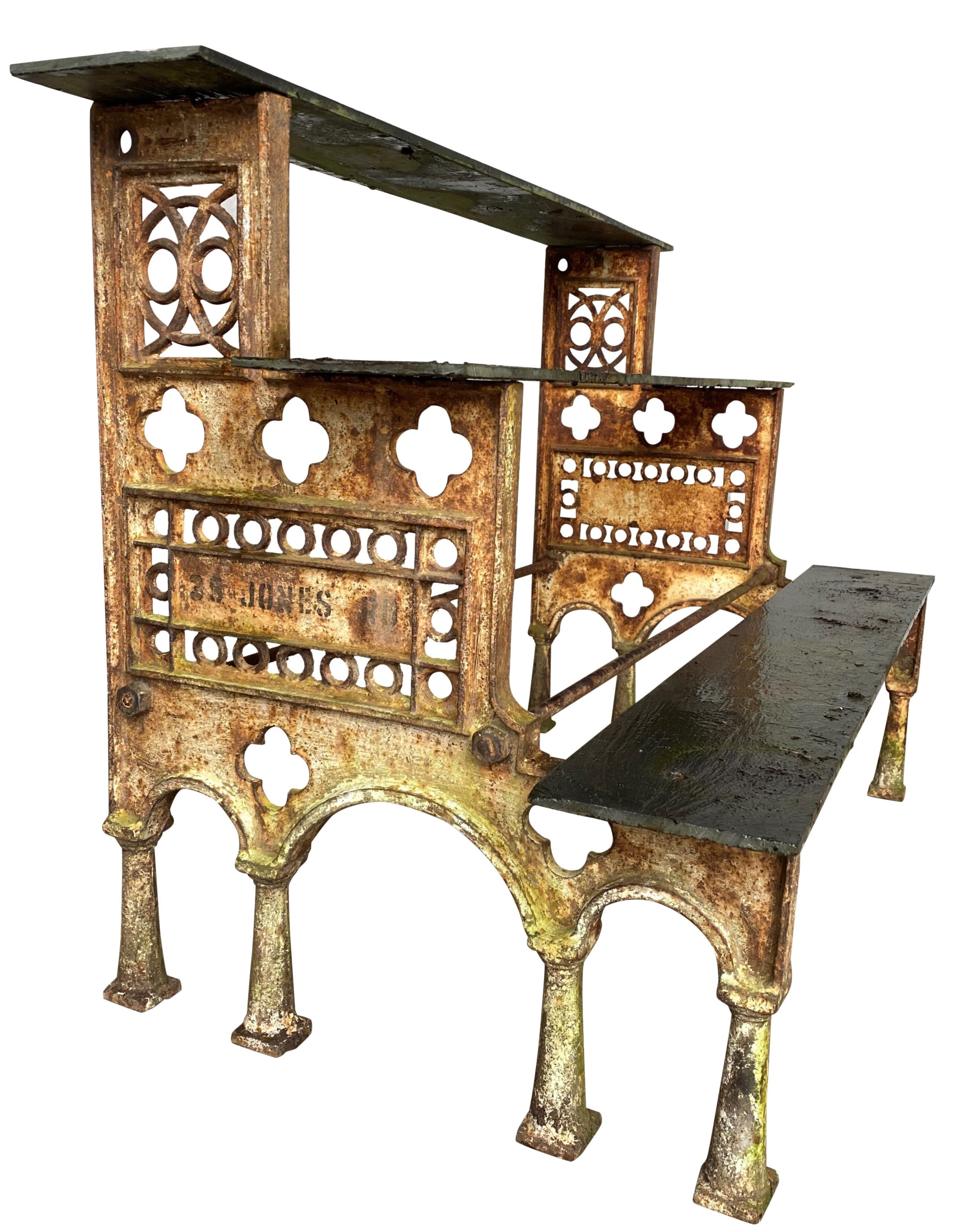 Three Tier Cast Iron and Slate Garden Shelves Plant Stand - 9215