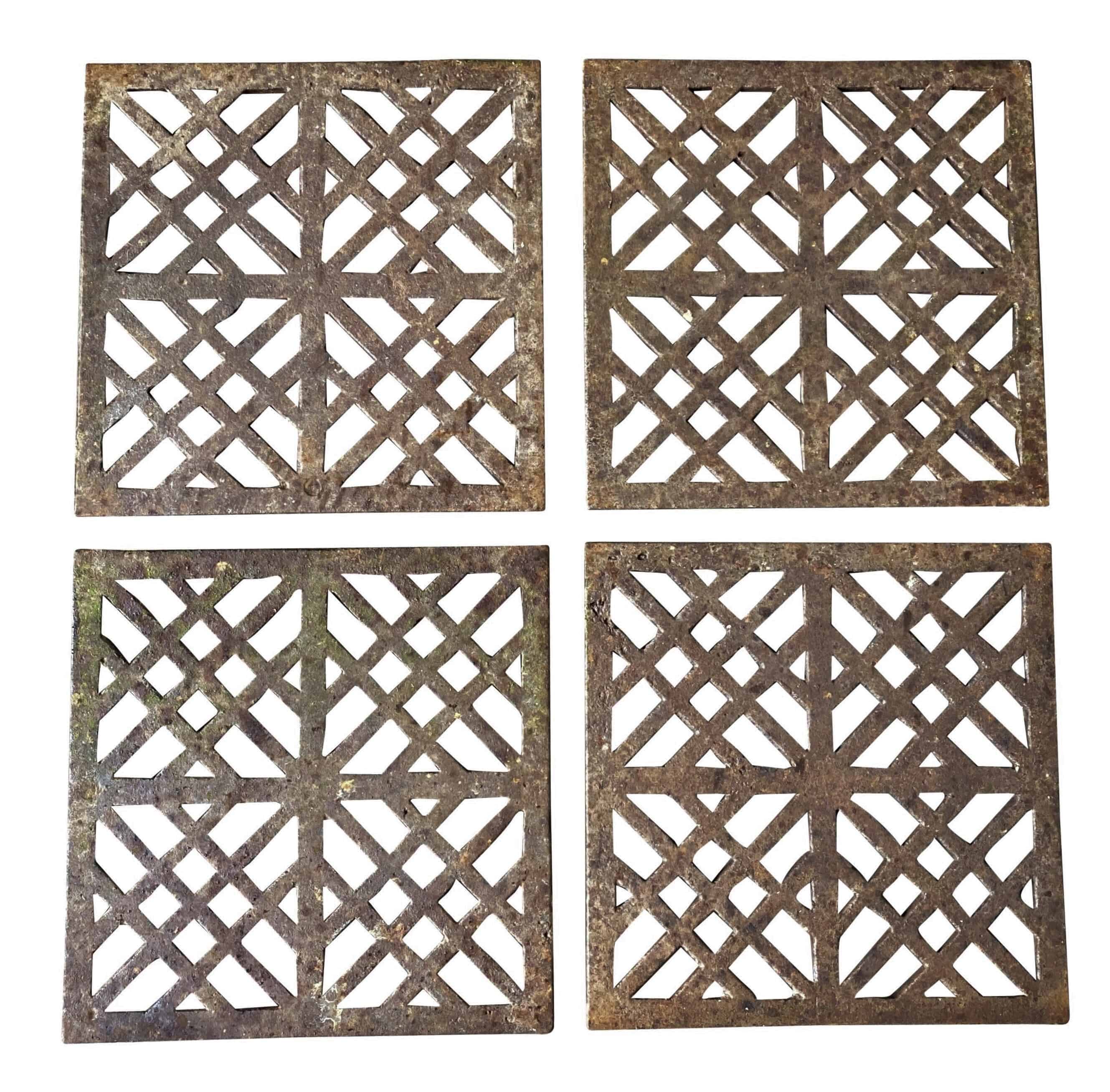 Set of 4 Square Cast Iron Victorian Antique Floor Grilles